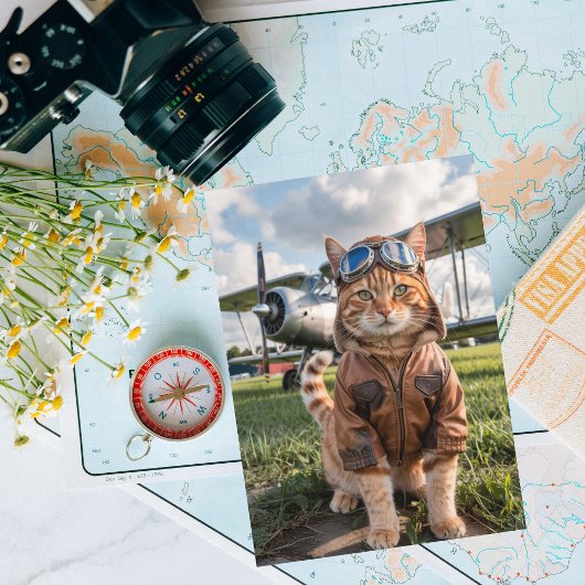 Carte Pilote de chat et avion, Cool Funny Aviation Anniv