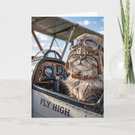Carte Pilote de chat et avion, Cool Funny Aviation Anniv (Devant)