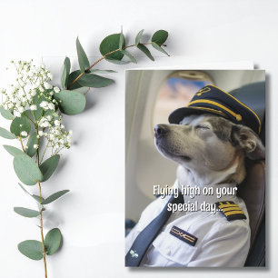 Carte Pilote de ligne d'anniversaire Chien Avion Drôle A