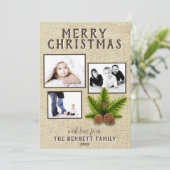 Carte Pin Beige Rustique 3 Photo Noël (Debout devant)