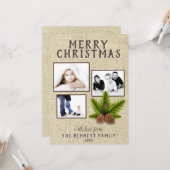 Carte Pin Beige Rustique 3 Photo Noël (Devant/Arrière en situation)