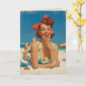 Carte Pin-Up de la Plage Rétro (Fleur jaune)
