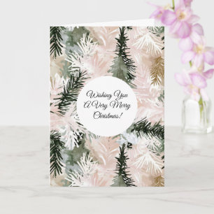 Carte Pinceau rose pâle Vert sapin de Noël Branches
