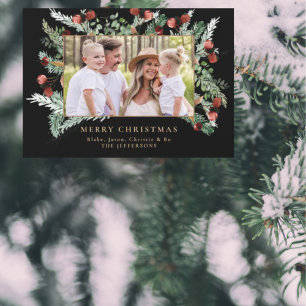 Carte Pine Boughs & Berries Photo Black Christmas II