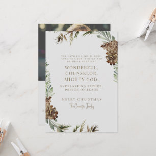 Carte Pine Cone Écriture de Noël Photo chrétienne