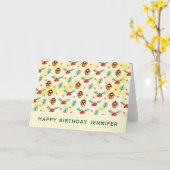 Carte Pine Cones et Holly Noël Motif Anniversaire (Fleur jaune)