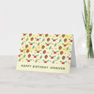 Carte Pine Cones et Holly Noël Motif Anniversaire