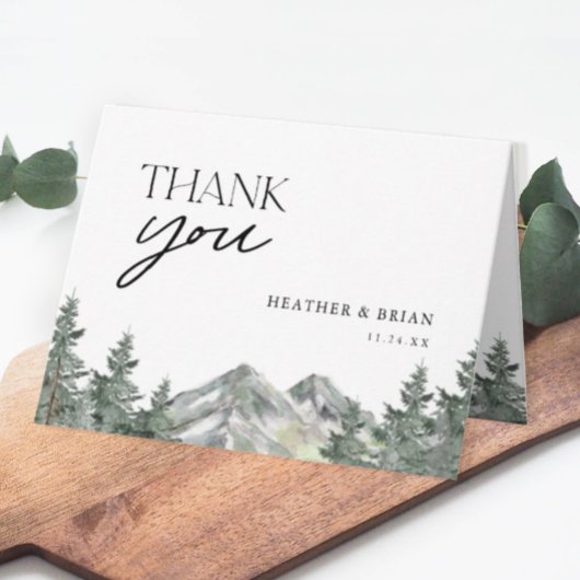 Carte Pine Tree Forest Mountain Thème Mariage Merci