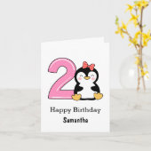 Carte Pingouin 2e anniversaire (Fleur jaune)