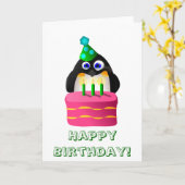 Carte Pingouin Anniversaire Avec Gâteau (Fleur jaune)