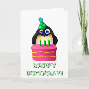 Carte Pingouin Anniversaire Avec Gâteau