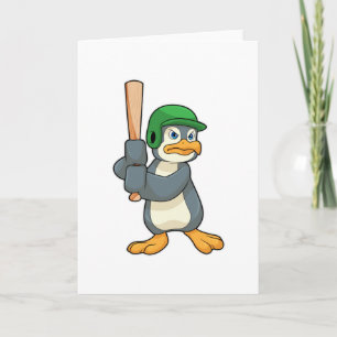 Carte Pingouin au baseball avec batte et casque de baseb