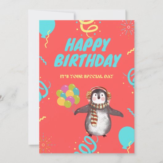 Carte Pingouin avec ballons (Devant)