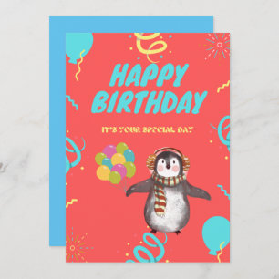 Carte Pingouin avec ballons