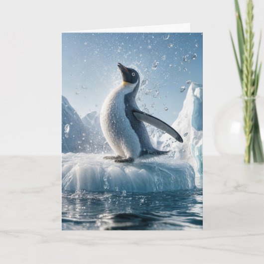 Carte Pingouin D'Anniversaire Sur Un Iceberg (Devant)