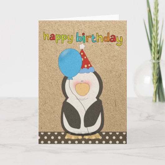 Carte Pingouin de joyeux anniversaire tenant le ballon (Devant)
