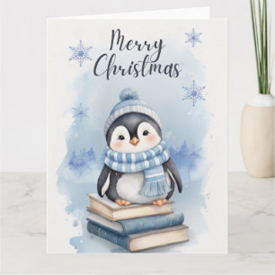 Carte Pingouin de Noël aquarelle