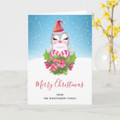 Carte Pingouin de Noël mignon à Santa Hat (Fleur jaune)