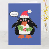 Carte Pingouin de Noël personnalisé (Fleur jaune)