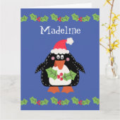 Carte Pingouin de Noël personnalisé (Fleur jaune)