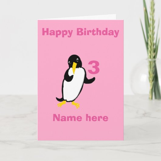 Carte Pingouin drôle Anniversaire, ajouter le nom âge av (Devant)