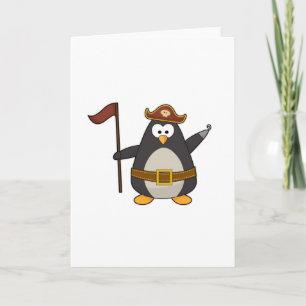 Carte Pingouin en pirate avec ceinture de pirate et Casq