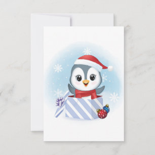 Carte Pingouin mignon en boîte cadeau Noël