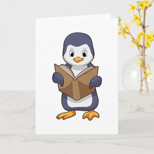 Carte Pingouin Nerd avec Livre (Fleur jaune)