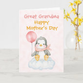 Carte Pingouin rose de la Fête des Mères de Grand- (Fleur jaune)