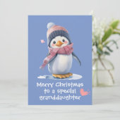 Carte Pingouin rose mignon Noël pour enfants vacances (Debout devant)