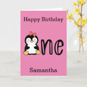 Carte Pingouin un 1er joyeux anniversaire (Fleur jaune)