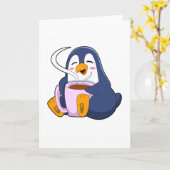 Carte Pingouin with Cup of Coffee (Fleur jaune)