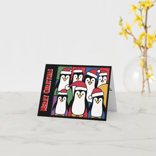 Carte Pingouins amusants à Noël Abstrait (Fleur jaune)