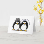 Carte Pingouins de jeunes mariés (Fleur jaune)