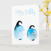 Carte Pingouins mignons aquarelle (Fleur jaune)