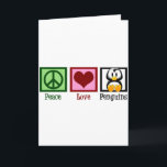 Carte Pingouins Peace Love<br><div class="desc">J'adore les pingouins. Ils sont tout ce dont le monde a besoin en plus de la paix et de l'amour. Un joli signe de paix vert, un coeur rouge mignon et un adorable pingouin.</div>
