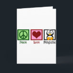 Carte Pingouins Peace Love<br><div class="desc">J'adore les pingouins. Ils sont tout ce dont le monde a besoin en plus de la paix et de l'amour. Un joli signe de paix vert,  un coeur rouge mignon et un adorable pingouin.</div>