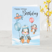 Carte Pingouins pour bébés mignons pour l'anniversaire d (Fleur jaune)