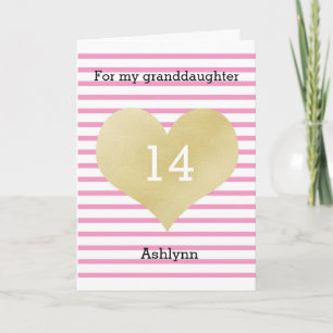 Carte Pink and Gold Joyeux 14e anniversaire petite-fille