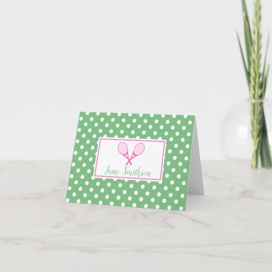 Carte Pink and Green Preppy Tennis Note Card (Devant)