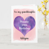 Carte Pink and Purple Joyeuse 15e anniversaire (Fleur jaune)