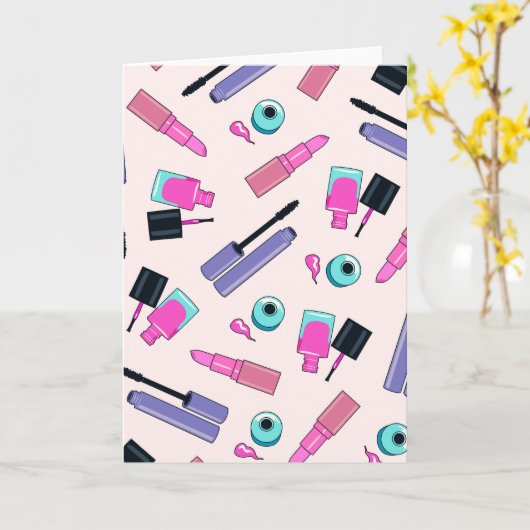 Carte Pink and Purple Make Up Cosmetics Pattern (Fleur jaune)