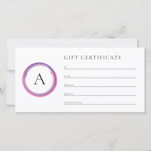 Carte Pink and Purple Monogram Business Gift Certificate (Devant)