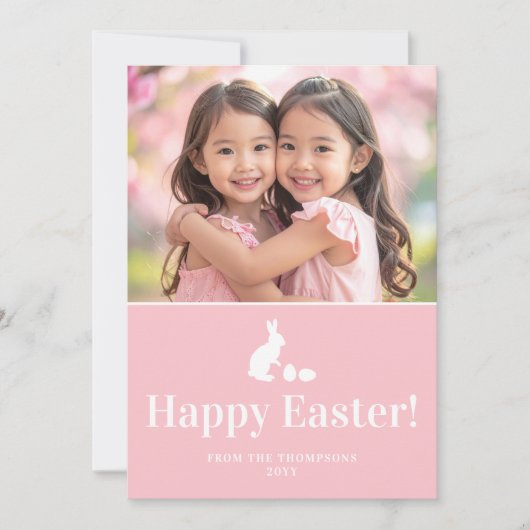 Carte Pink And White Bunny With Custom Photo Easter (Devant)