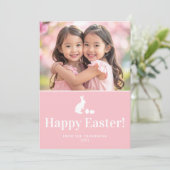 Carte Pink And White Bunny With Custom Photo Easter (Debout devant)