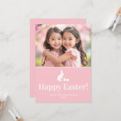 Carte Pink And White Bunny With Custom Photo Easter (Devant/Arrière en situation)