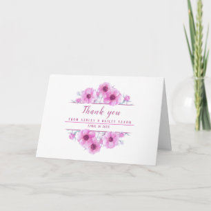 Carte Pink aquarelle anémone fleurs art merci