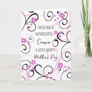 Carte Pink Black Swirls Cousin Bonne fête des mères