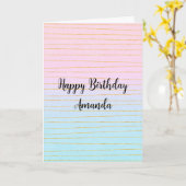 Carte Pink Blue Pastel dégradé avec Gold Lines Anniversa (Fleur jaune)