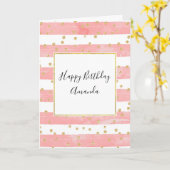 Carte Pink Blush Stripes & Faux Gold Confetti Anniversai (Fleur jaune)